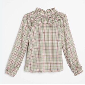 🌸🍃‎ Ann Taylor LOFT Ruffled Neck Plaid Blouse (NEW WITH TAG)🍃🌸